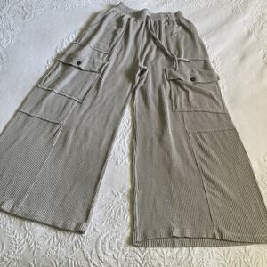 Blumin wide leg cargo pants Lagenlook ribbed pull on USA made stretch Large